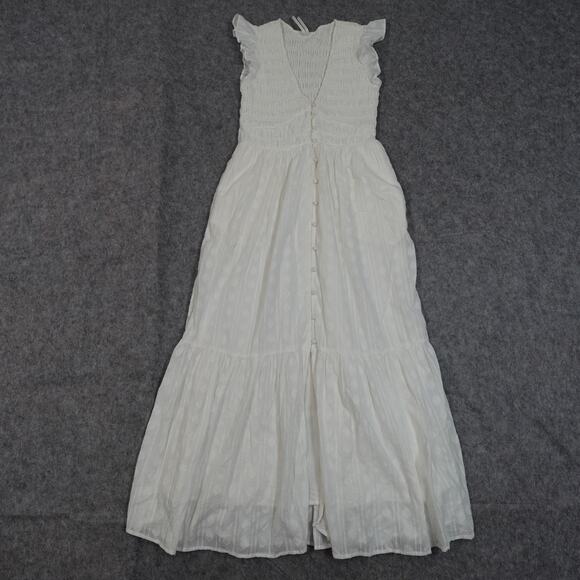 Anthropologie Dress Womens Extra Small Peregrine Midi White Smocked VNeck Aline - Picture 4 of 15